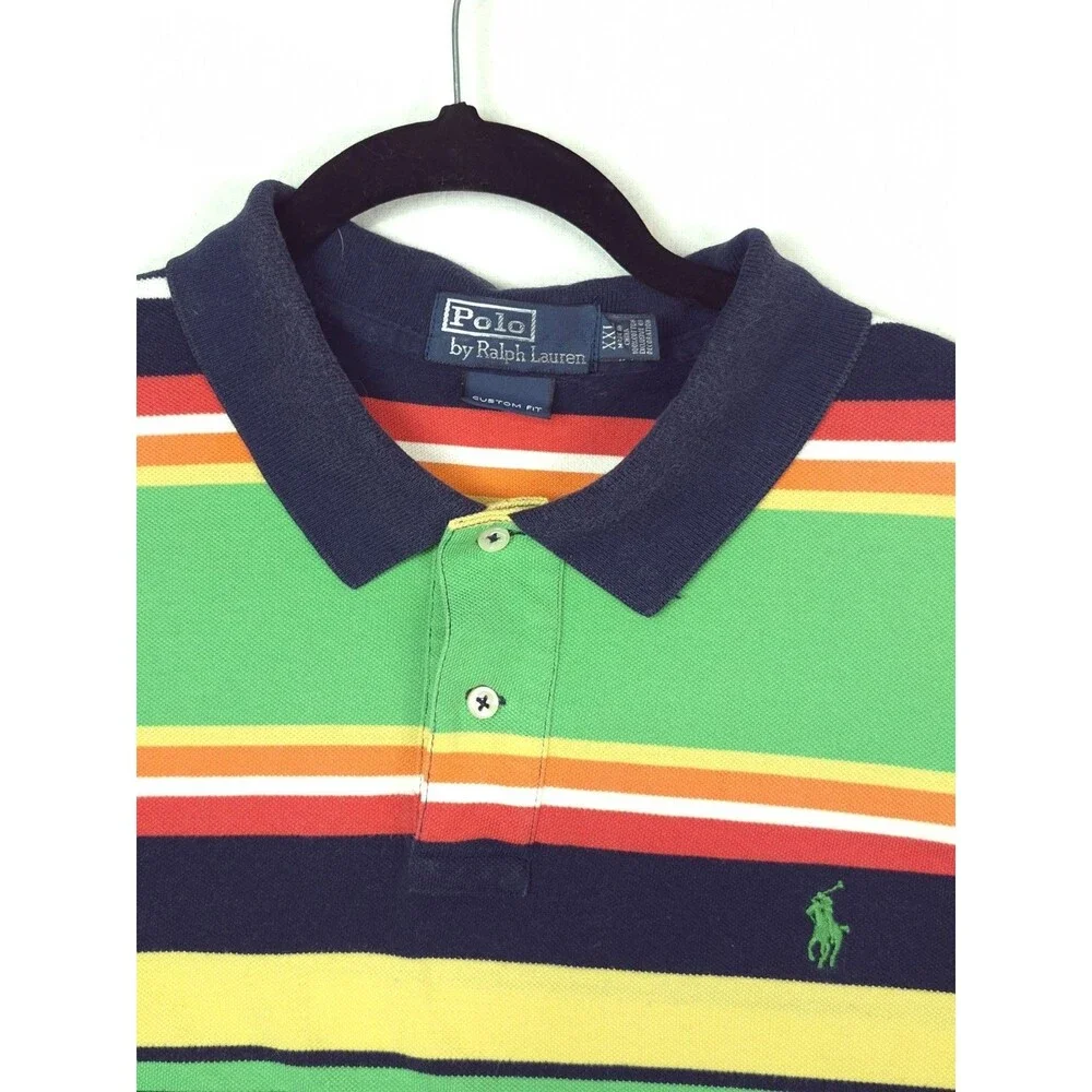 Ralph Lauren Polo Shirt XXL Vintage Colorful Striped Short Sleeve Preppy Golf